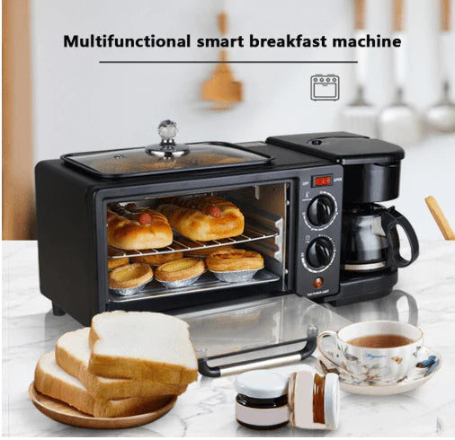 3-in-1 breakfast machine, toaster oven Saudi Arabia, coffee maker with oven, multifunctional griddle, kitchen appliance, breakfast station, compact oven, best breakfast maker KSA, buy online Saudi Arabia, ebaaab