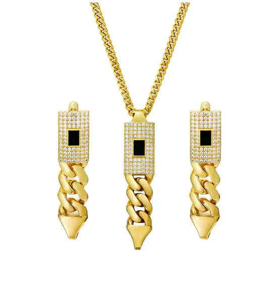 Zircon Cuban Pendant Set | Elegant & Trendy Jewelry for Women