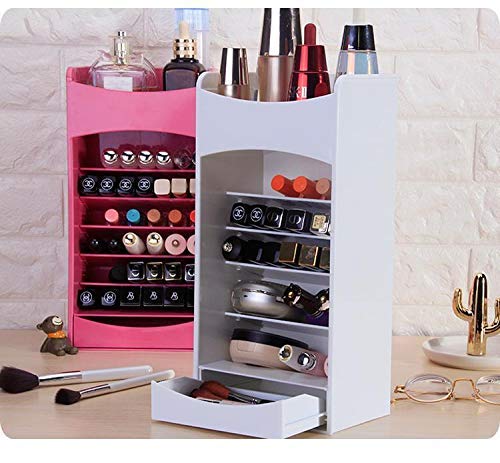 Cosmetic Storage And Organizer With Multi Layer Adjustable Rack Holder And A Drawer For Nail Polish, Lipstick, Brushes