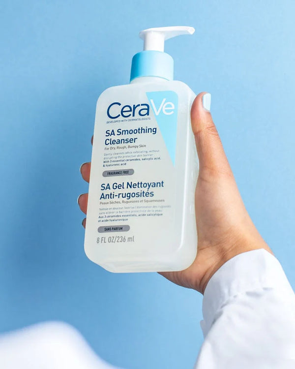 CeraVe SA Smoothing Cleanser, Salicylic Acid Cleanser, Exfoliating Face Wash, Gentle Exfoliation, Ceramide Cleanser, Hyaluronic Acid Face Wash, Non-Drying Cleanser, Rough Skin Treatment, Bumpy Skin Cleanser, , Saudi Arabia Skincare