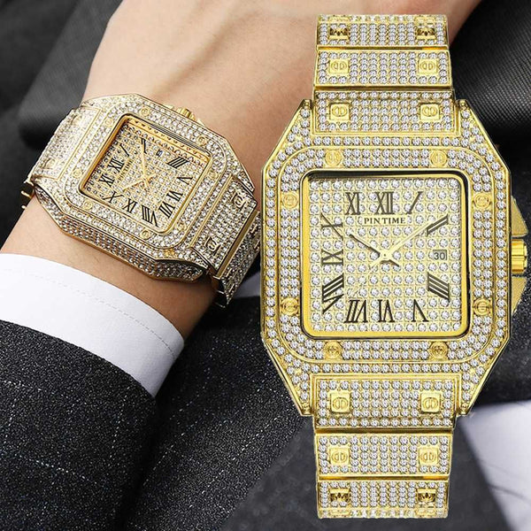 Square Diamond Gold Watch